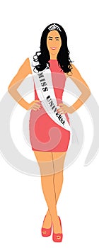 Miss universe vector illustration woman isolated on white background.