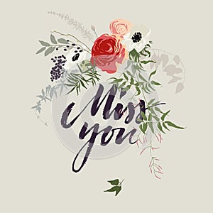 Miss you card with flowers