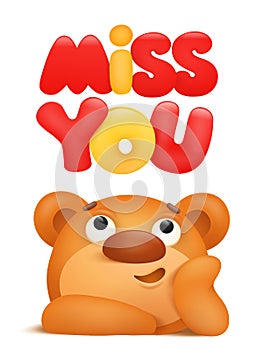 Miss you card with teddy bear cartoon character