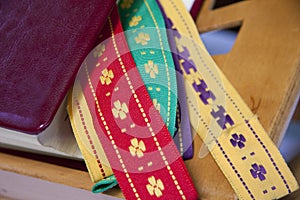 Missal with colorful markers, close-up