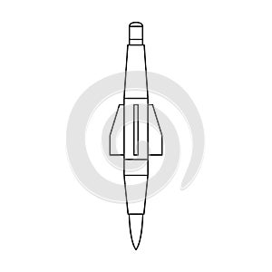 Missile ballistic vector outline icon. Vector illustration rocket military on white background. Isolated outline