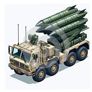 Missile launcher MLRS truck in the form of an isometric object, isolated on a white background 10