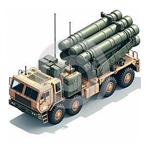 Missile launcher MLRS truck in the form of an isometric object, isolated on a white background 11 photo