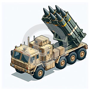 Missile launcher MLRS truck in the form of an isometric object, isolated on a white background 12 photo