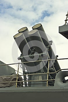 Missile launchers on naval vessel photo