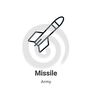 Missile outline vector icon. Thin line black missile icon, flat vector simple element illustration from editable army concept photo