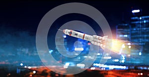 Rocket in the sky. Mixed media