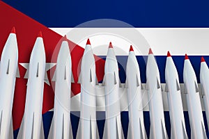 Missiles in a row and flag of Cuba