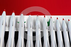 Missiles in a row and flag of Syria
