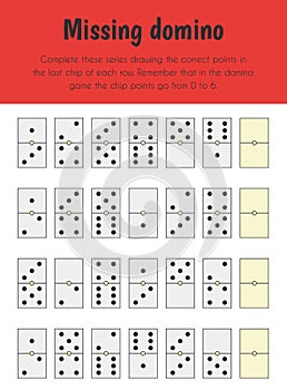 Missing domino Educational Sheet. Primary module for Logic Reasoning. 5-6 years old