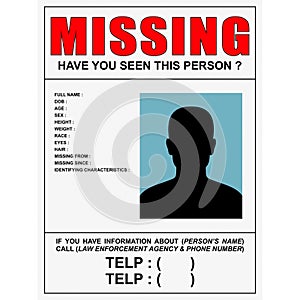 Missing person poster portrait format