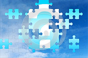 Missing puzzle piece with question mark on blue background