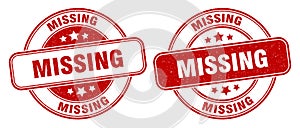 Missing stamp. missing label. round grunge sign