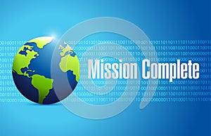 mission complete binary globe sign concept