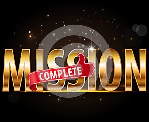 Mission complete text with thumbs up design