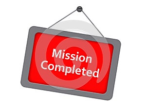 mission completed sign on white