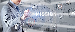 Mission concept. Finacial success chart concept on virtual screen. Business background.