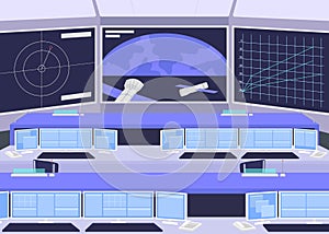 Mission control center flat color vector illustration