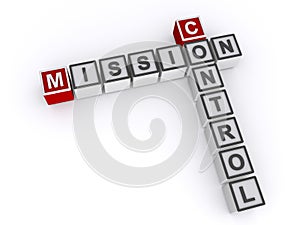mission control word block on white photo