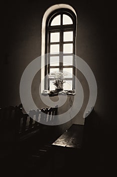 Mission Espada Sanctuary Window with Flowers