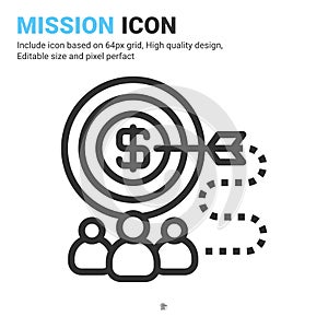 Mission icon vector with outline style isolated on white background. Vector illustration target, goals sign symbol icon concept