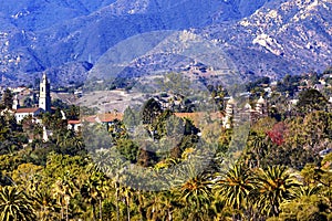 Mission Santa Barbara Mountains Palm Trees California