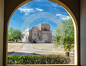 Mission Tumacacori framed by olonnade