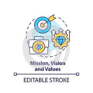 Mission, vision and values concept icon