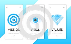 Mission, vision and values flat style design icons signs