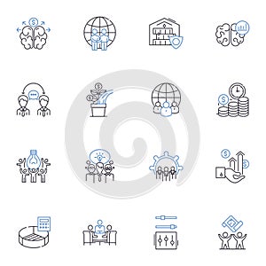 Missions line icons collection. Purpose, Adventure, Service, Faith, Outreach, Evangelism, Cross-cultural vector and photo