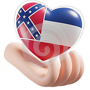 Mississippi flag with heart hand care