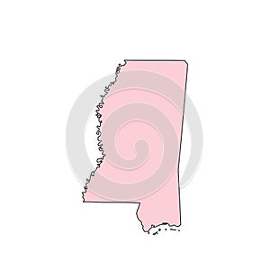 Mississippi map isolated on white background silhouette. Mississippi USA state