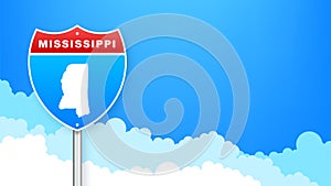 Mississippi map on road sign. Welcome to State of Mississippi. Vector illustration.