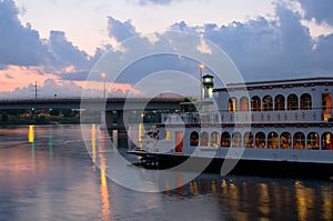 Mississippi River and Boat at Sundown photo