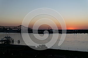 Mississippi River Bridge at sunset in Baton Rouge