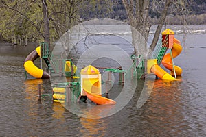 Mississippi River Floodwaters Overtaking A Playground