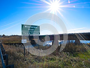 Beautiful Mississippi River flowing under US Highway 2 in Minnesota photo