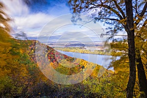 Mississippi River Scenic Autumn Landscape On A Windy Day