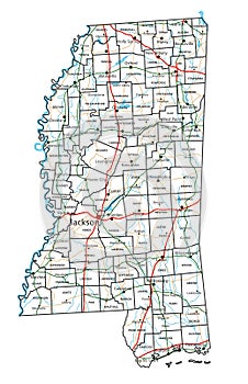 Mississippi road and highway map.