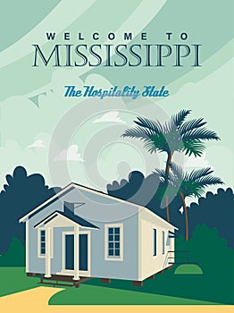 Mississippi sightseeings on a travel poster in vintage design with a retro palette