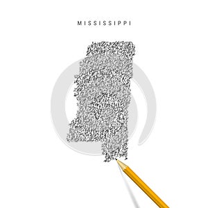 Mississippi sketch scribble map isolated on white background. Hand drawn vector map of Mississippi.