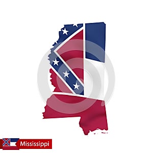 Mississippi state map with waving flag of US State.
