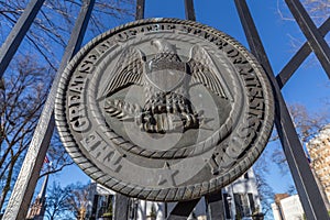 Mississippi State Seal on the gates of Governor's Mansion in Jackson, Mississippi