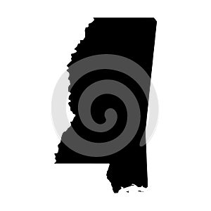 Mississippi, state of USA - solid black silhouette map of country area. Simple flat vector illustration