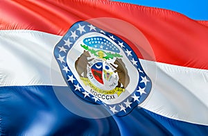 Missouri flag. 3D Waving USA state flag design. The national US symbol of Missouri state, 3D rendering. National colors and