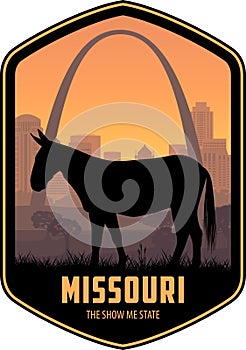 Missouri label with Missouri Mule near Gateway Arch National park
