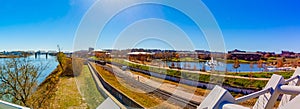 Missouri river and the fountain and lake of the Heartland of America Park Omaha Nebraska USA