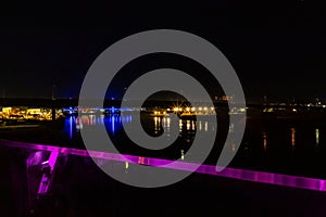 Missouri River at night and adjoining parks in Omaha Nebraska USA