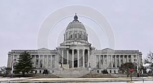 Missouri State Capitol Building in Falling Snow