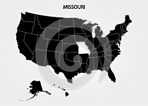 Missouri. States of America territory on gray background. Separate state. Vector illustration